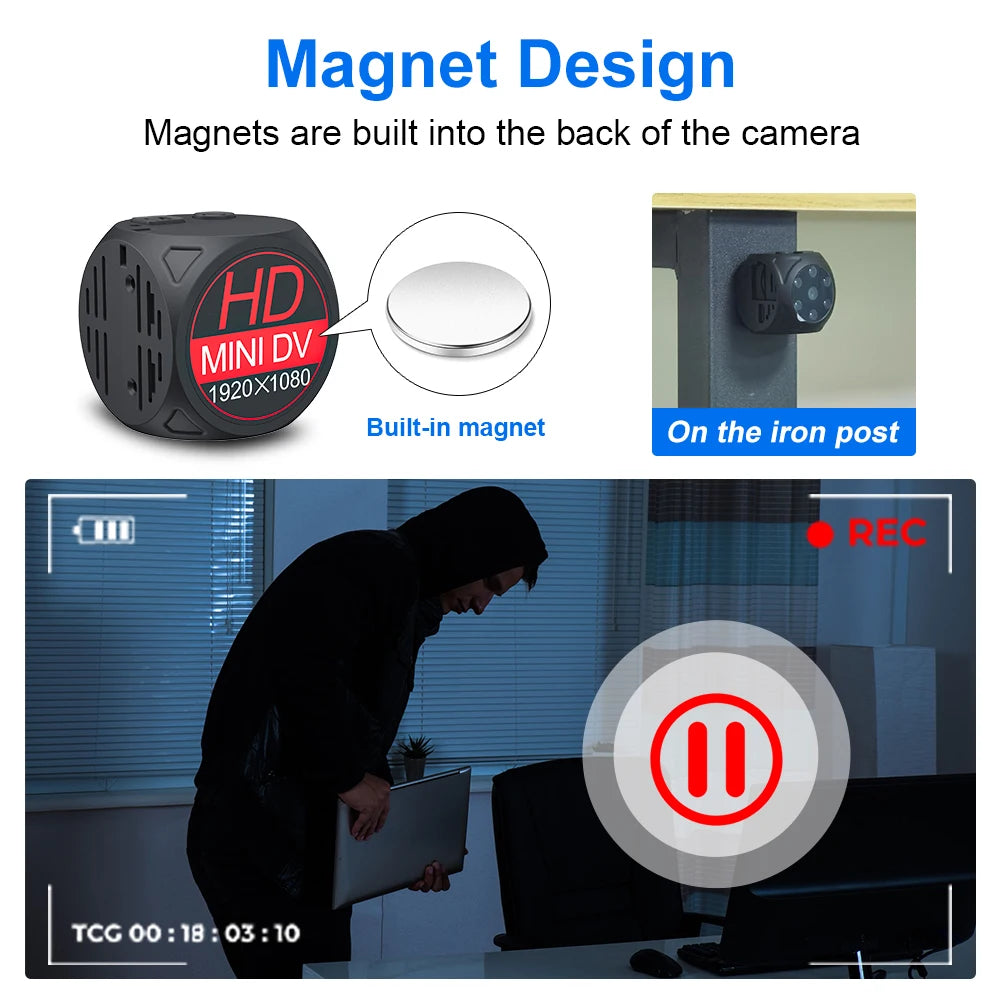 Mini Camera 1080P HD Night Vision Video Recorder Wide Angle Motion Detection Magnet Loop Recording camera