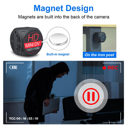 Mini Camera 1080P HD Night Vision Video Recorder Wide Angle Motion Detection Magnet Loop Recording camera