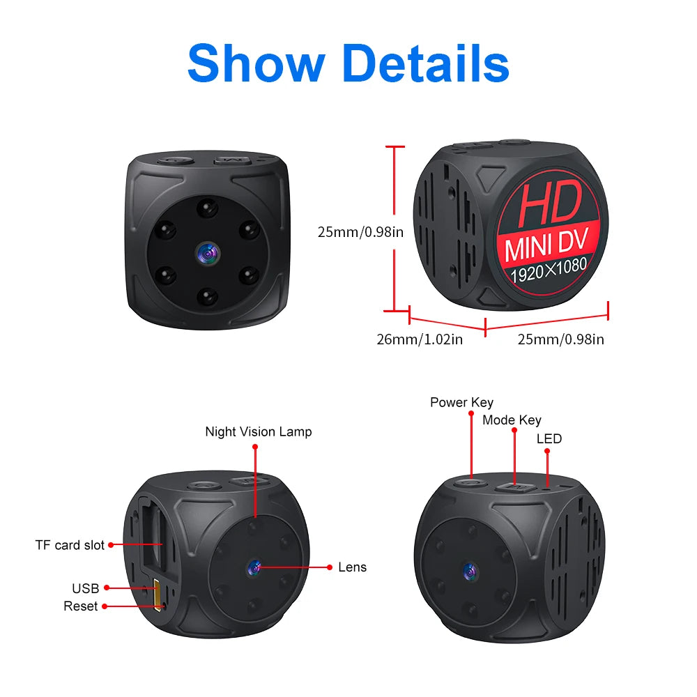 Mini Camera 1080P HD Night Vision Video Recorder Wide Angle Motion Detection Magnet Loop Recording camera